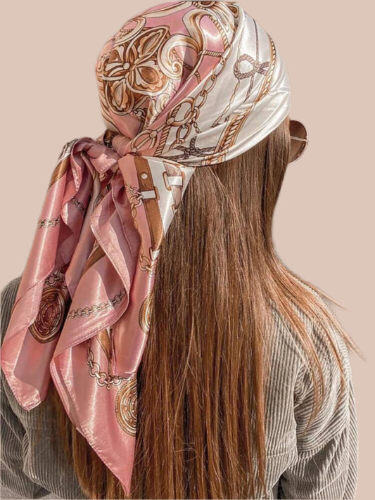 Chain & Floral Pattern Bandana/Satin Headscarf