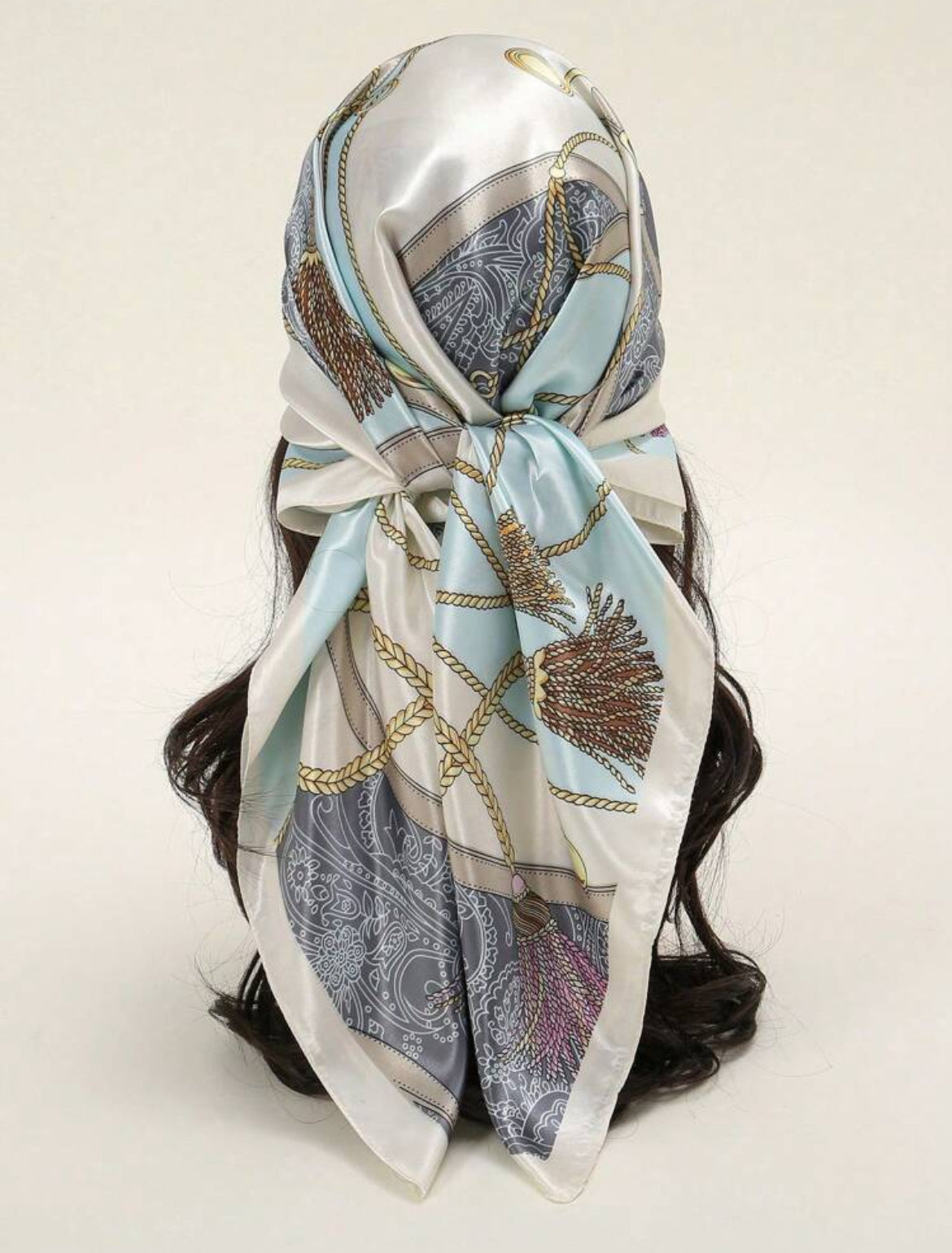 Chain & Floral Pattern Bandana/Satin Headscarf