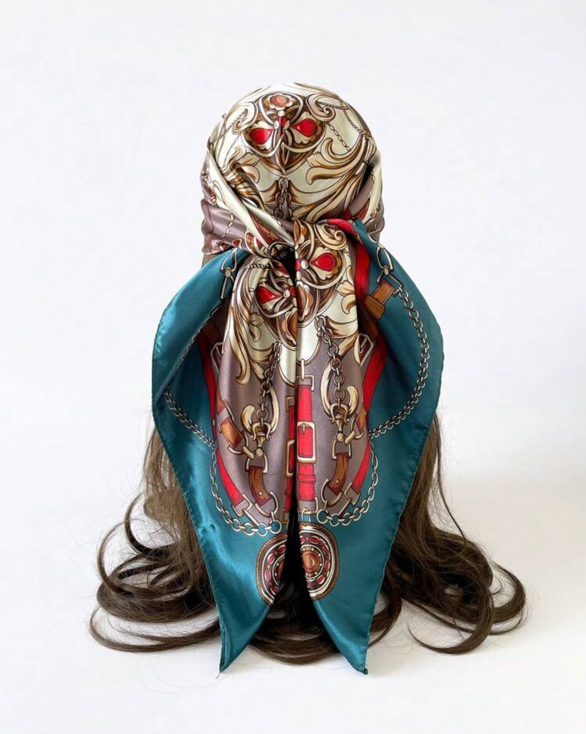 Chain & Floral Pattern Bandana/Satin Headscarf